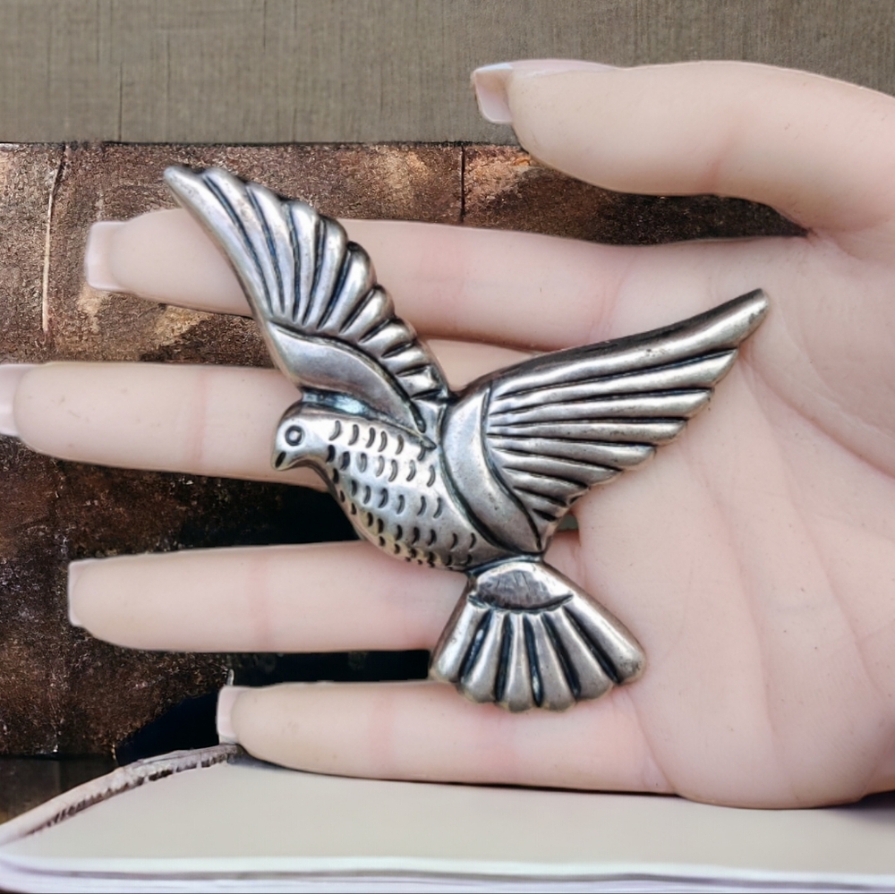 HUGE Antique 25g. sterling Taxco bird brooch
